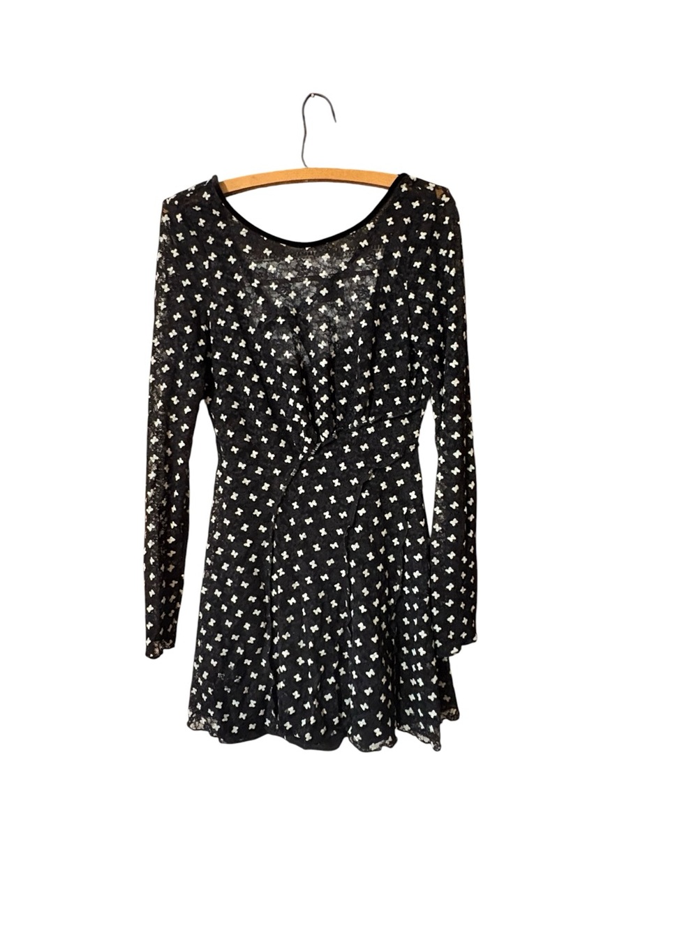 Free People Sheer Delight Mini Dress XS Black Mesh Butterfly Open Back Boho